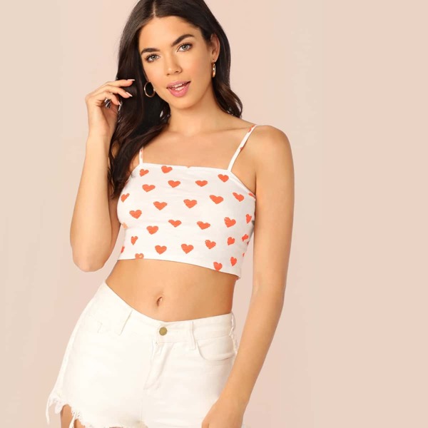 

Heart Print Crop Cami Top