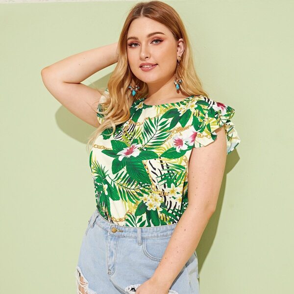 

Plus Floral And Chain Print Blouse