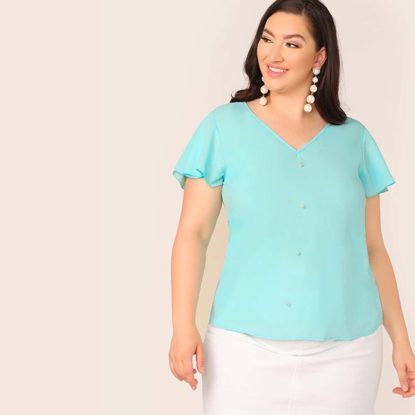 

Plus Pearls Beaded Flutter Sleeve Top