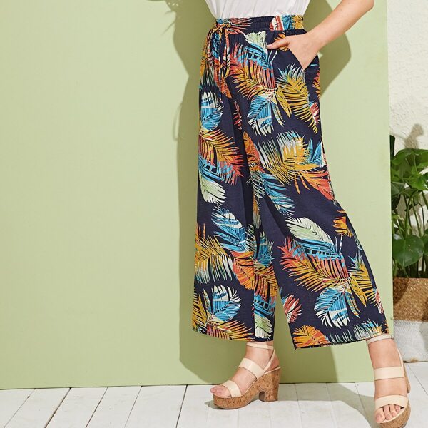 

Plus Wide Leg Tropical Print Pants