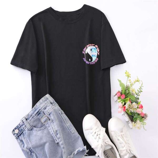

Plus Letter Print Tee, Black