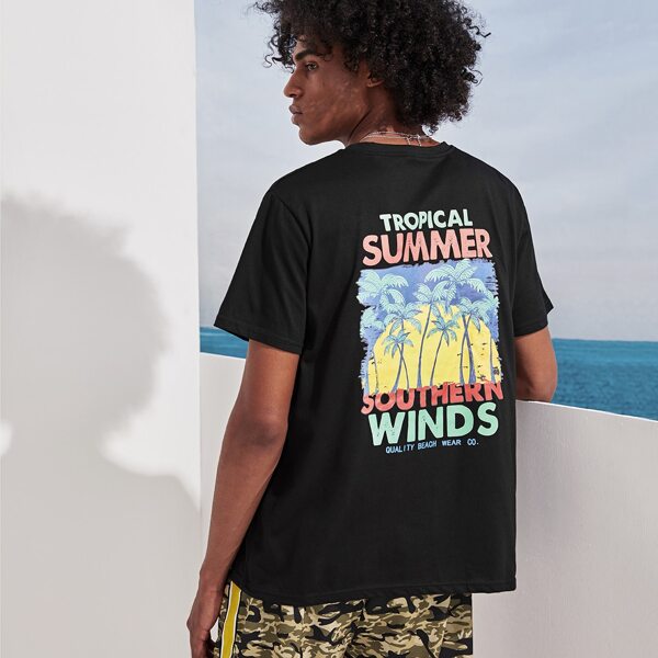 

Men Coconut Trees & Slogan Print Tee