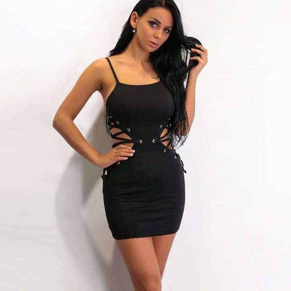 

Joyfunear Lace Up Garment Eyelets Bodycon Slip Dress