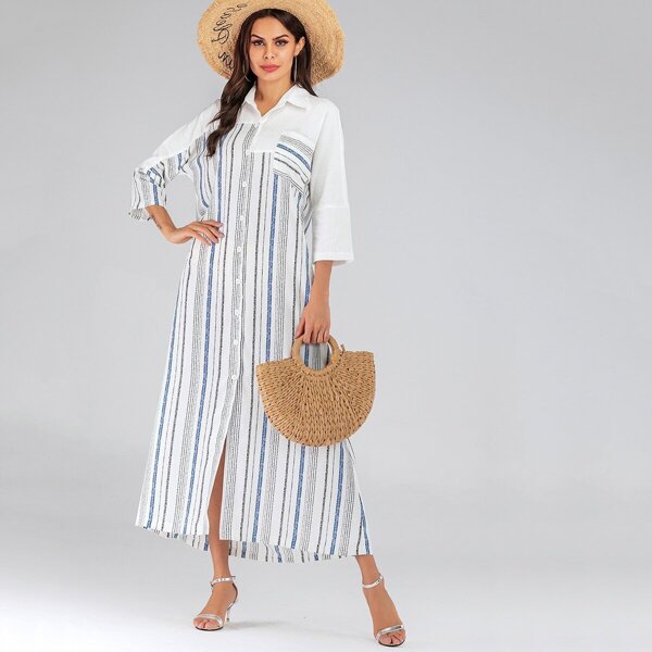 

Striped Button Front Shirt Dress