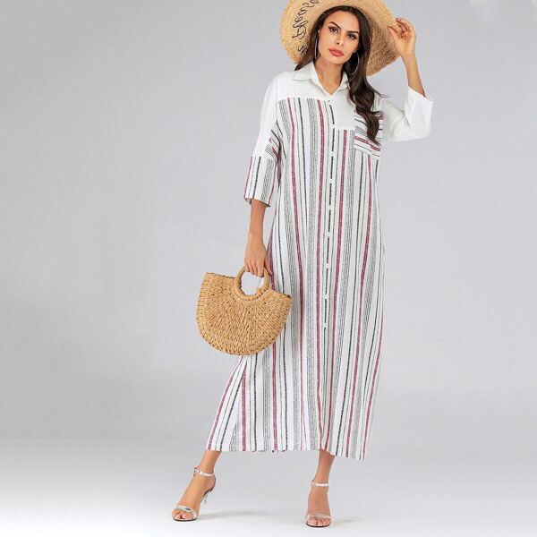 

Striped Button Front Shirt Dress