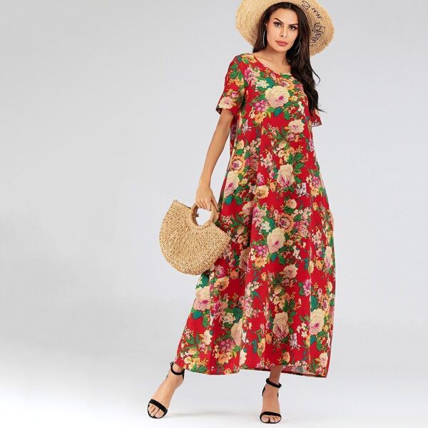 

Floral Print Hidden Pocket Maxi Dress, Multicolor