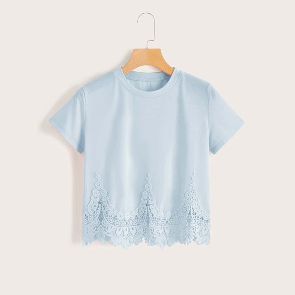 

Contrast Guipure Lace Hem Tee
