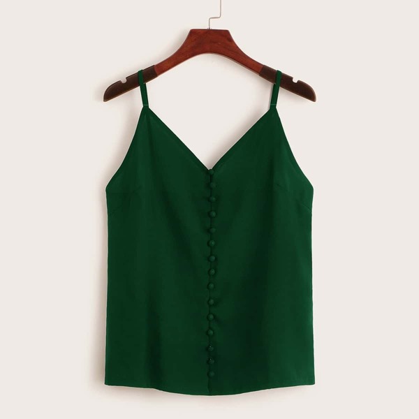 

Solid Button Detail Chiffon Cami Top, Green
