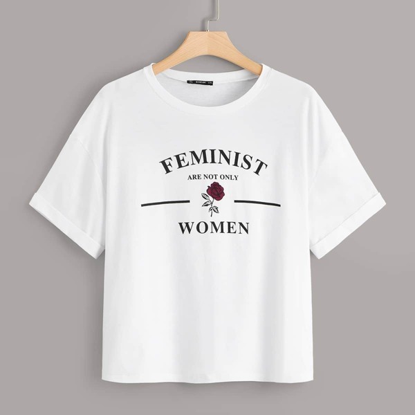

Plus Flower & Slogan Print Tee