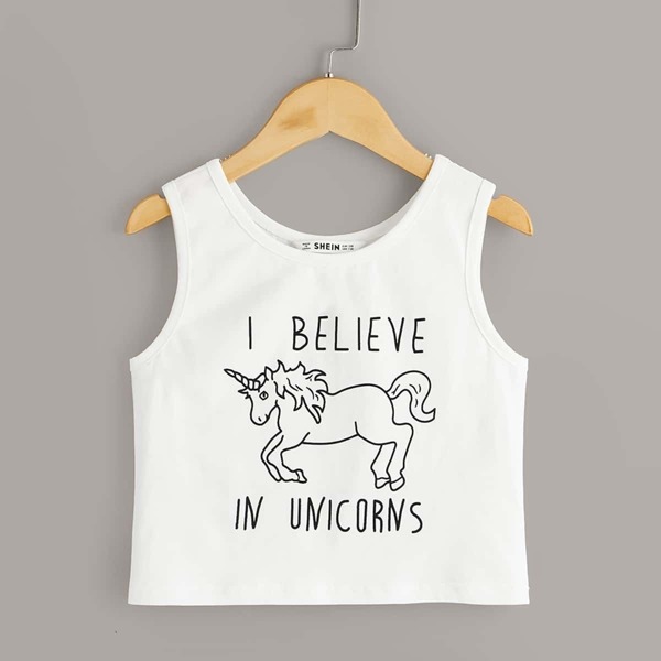 

Girls Unicorn & Slogan Print Tee