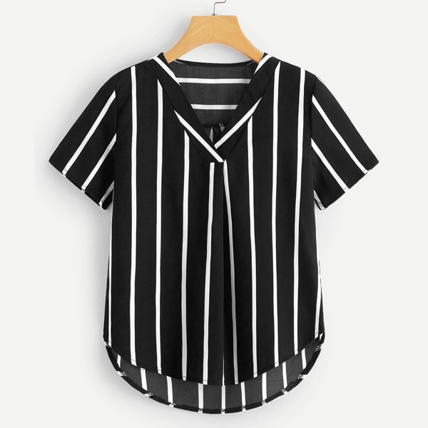 

Plus Striped Dip Hem Blouse