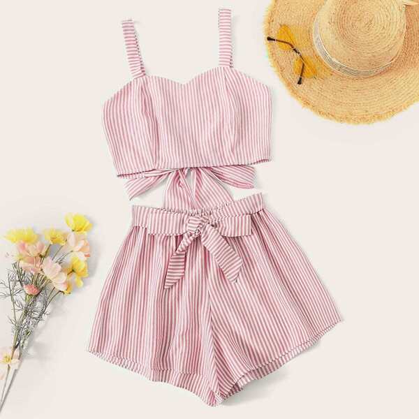 

Striped Tie Back Cami Top With Shorts