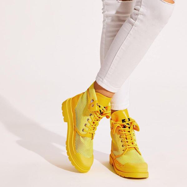 

Lace-up Front High Top Mesh Sneakers, Yellow