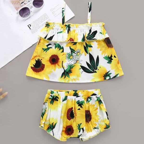 

Baby Girl Allover Sunflower Print Cami Top & Shorts, Yellow