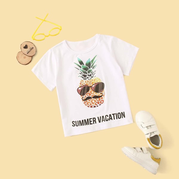 

Toddler Boys Pineapple & Letter Print Tee, White