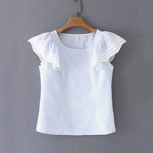 

Ruffle Sleeve Stripe Blouse