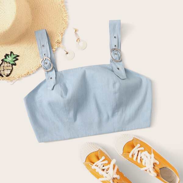 

Eyelet Buckle Crop Denim Cami Top
