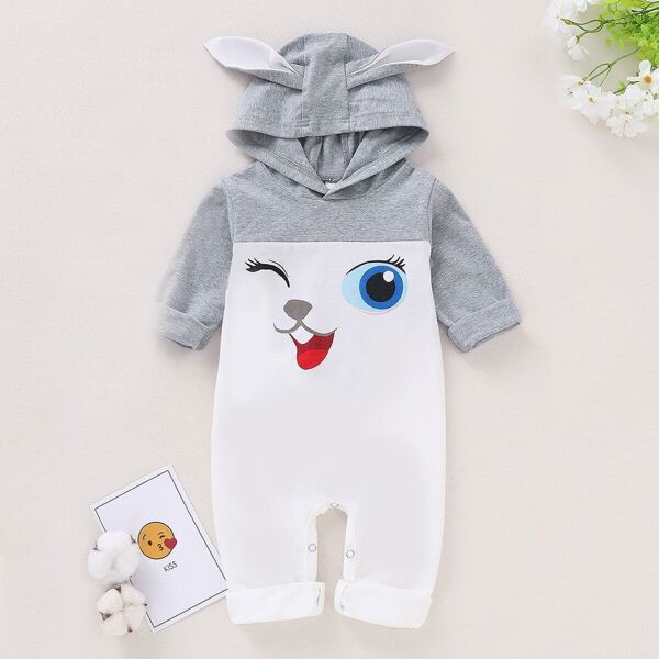 

Baby Cartoon Print Hooded Romper