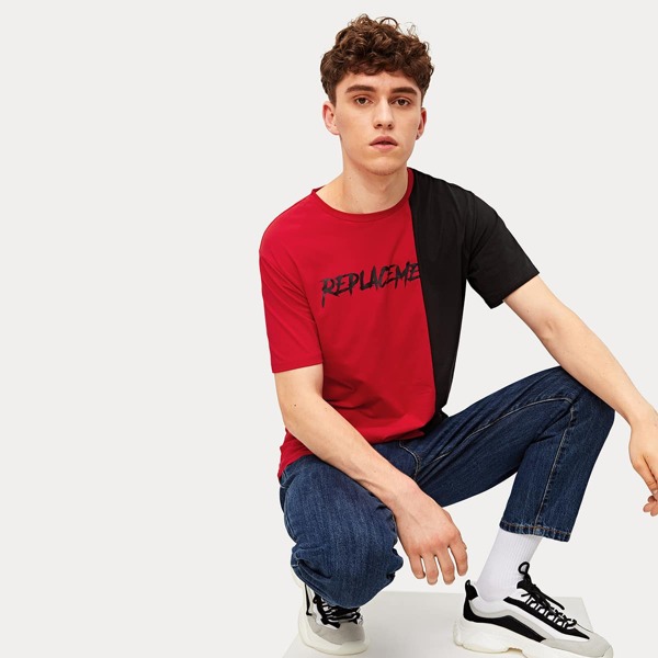 

Men Two Tone Letter Graphic Tee, Multicolor
