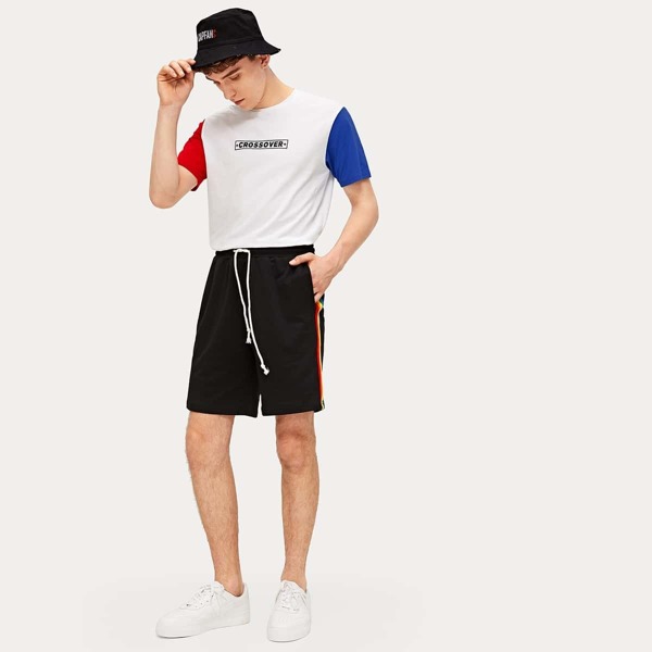

Men Rainbow Striped Side Drawstring Shorts