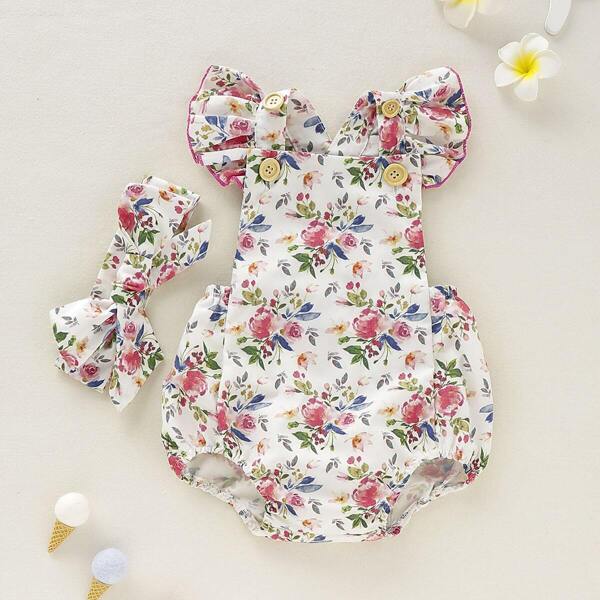 

Baby Girl Floral Print Ruffle Bodysuit & Headband