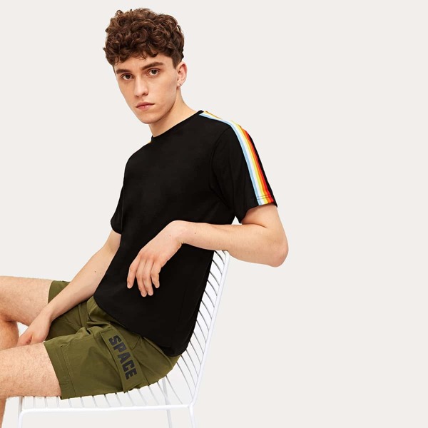 

Men Rainbow Tape Detail Solid Tee