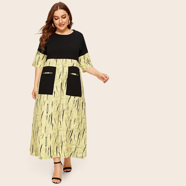 

Plus Cut And Sew Dual Pocket Dress, Multicolor