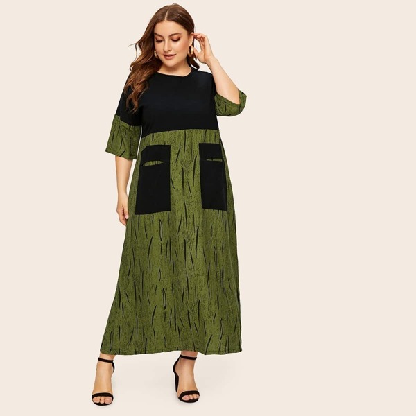 

Plus Cut And Sew Dual Pocket Dress, Multicolor