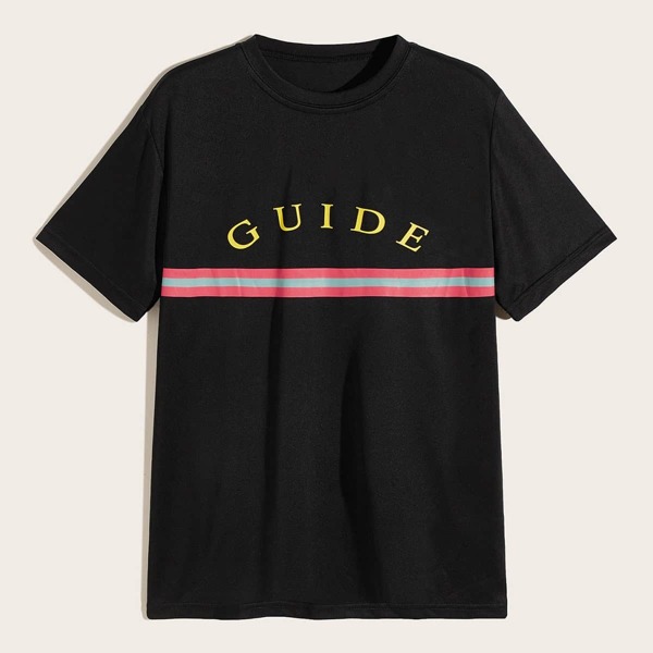 

Men Letter & Stripe Print Tee