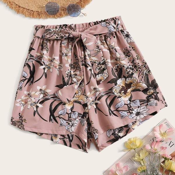 

Floral Print Belted Shorts
