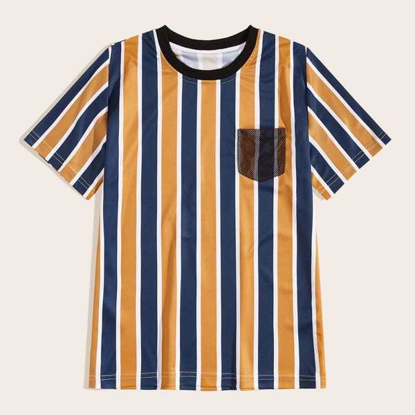 

Men Contrast Mesh Pocket Stripe Tee, Multicolor