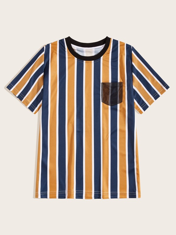 

Men Contrast Mesh Pocket Stripe Tee, Multicolor