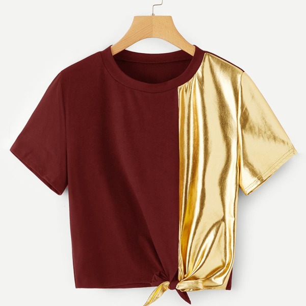 

Contrast Metallic Knot Hem Tee