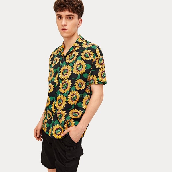 

Men Allover Sunflower Print Shirt, Multicolor