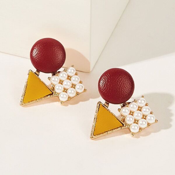 

Faux Pearl Decor Geometric Shaped Stud Earrings 1pair