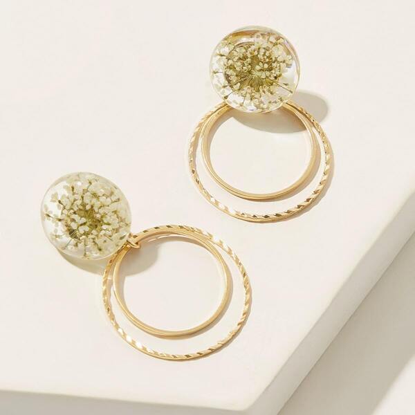 

Flower Shaped Double Ring Hoop Earrings 1pair