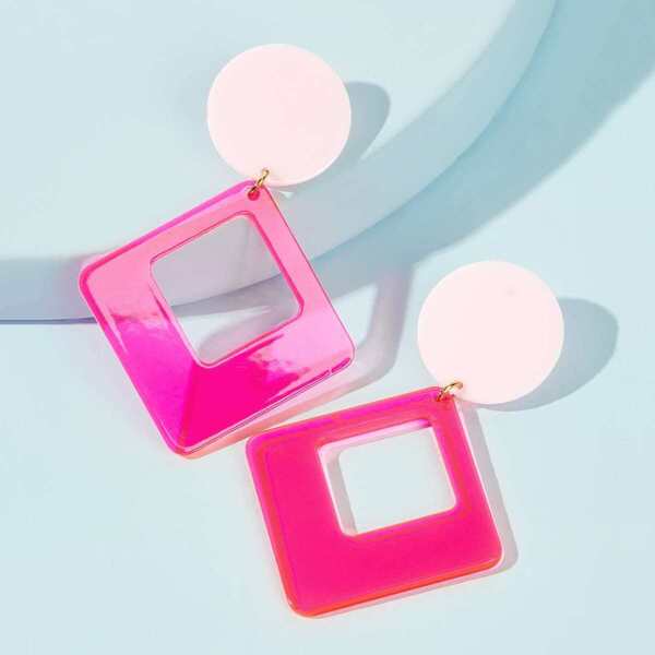 

Round Open Square Neon Drop Earrings 1pair