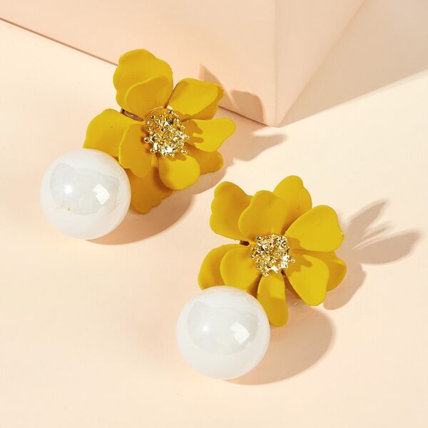 

Flower Shaped Faux Pearl Decor Drop Earrings 1pair, Multicolor