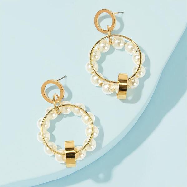 

Faux Pearl Decor Circle Hoop Earrings 1pair