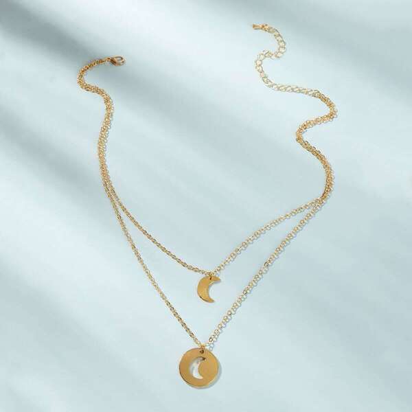 

Moon Pendant Layered Chain Necklace 1pc