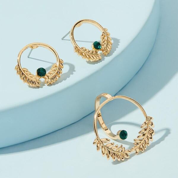

Palm Shaped Open Round Hoop Earrings & Ring 3pcs