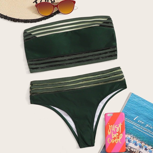 

Mesh Panel Bandeau Bikini Set