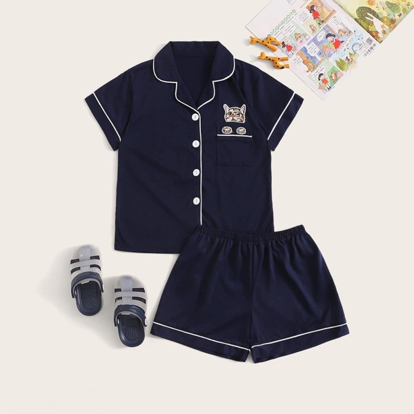 

Girls Cat Print Pajama Set, Navy