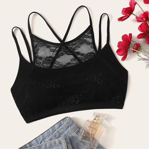 

Contrast Lace Crisscross Bralette