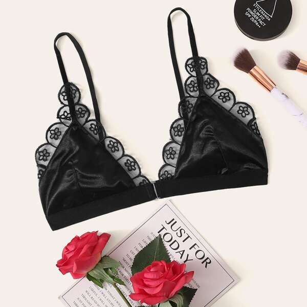 

Floral Lace Satin Bralette