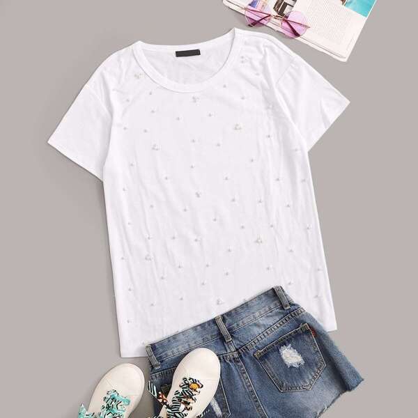

Solid Pearls Beaded Tee