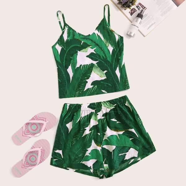 

Tropical Print Cami PJ Set, Green
