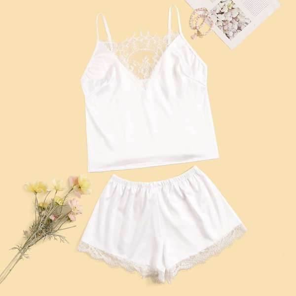 

Floral Lace Satin Cami With Shorts