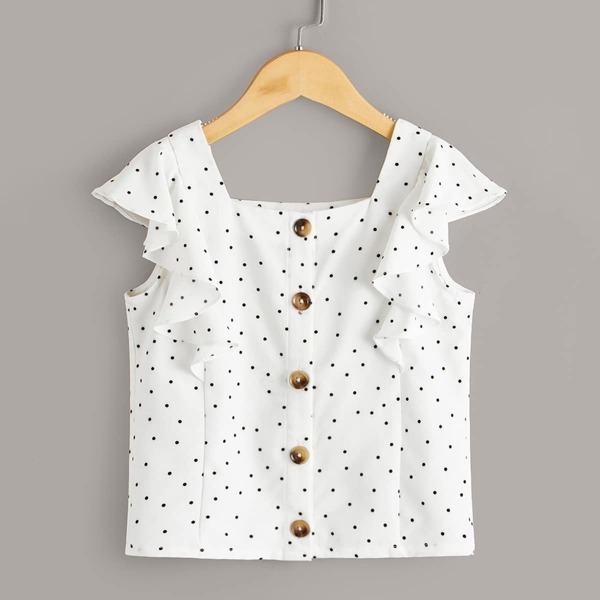 

Girls Ruffle Trim Polka Dot Shirt