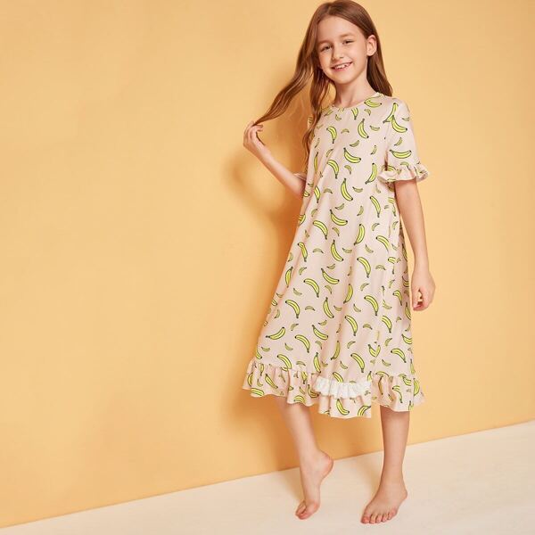 

Girls Ruffle Trim Lace Insert Nightdress